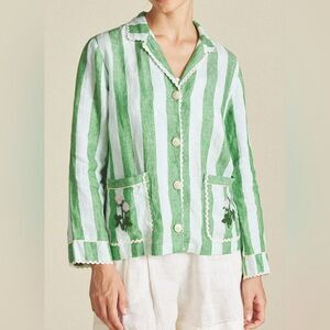 Trovata Birds of Paradis Dylan Linen Shirt Jacket Aloe Stripe NWT